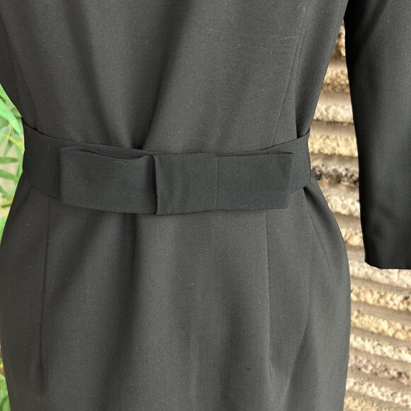 Hugo Boss Black Minimalistic Wool Blend Long Sleeve Dress Bow Belt Size 2 - Picture 2 of 12